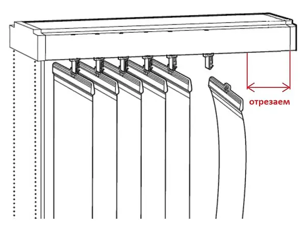 Карниз жалюзи отрезаем на нужную длину без учёта боковой крышки